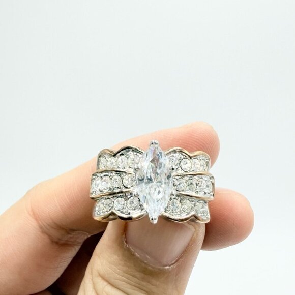 Vintage RSC Signed Solitaire & Triple Row Cubic Zirconia Engagement Ring - Picture 5 of 10